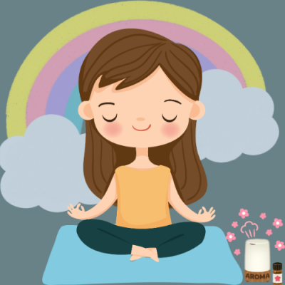 Enfant qui fait de la méditation avec de l'huile essentielle en diffusion